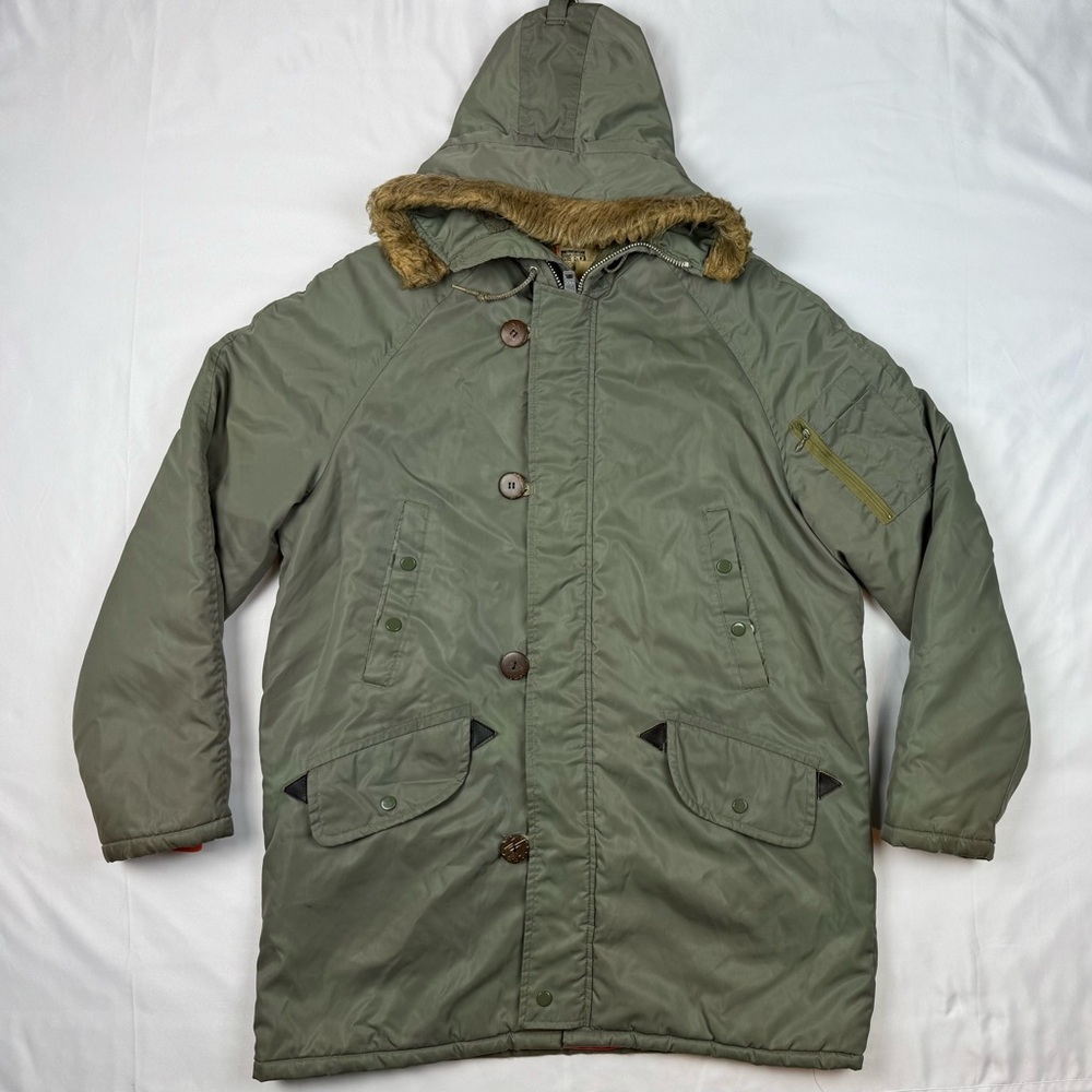 Vtg Montgomery Ward Mens Parka Jacket Sz Medium 70s Military Green Fur Trim Hood